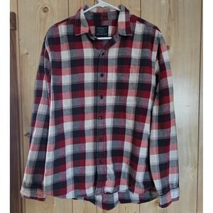 American Eagle Plaid Flannel Shirt Men's Large Red Gray Button Up Casual